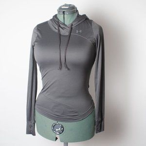 Under Armour Womens Long Sleeve Shirt Heat Gear Fitted Hooded Dark Gray